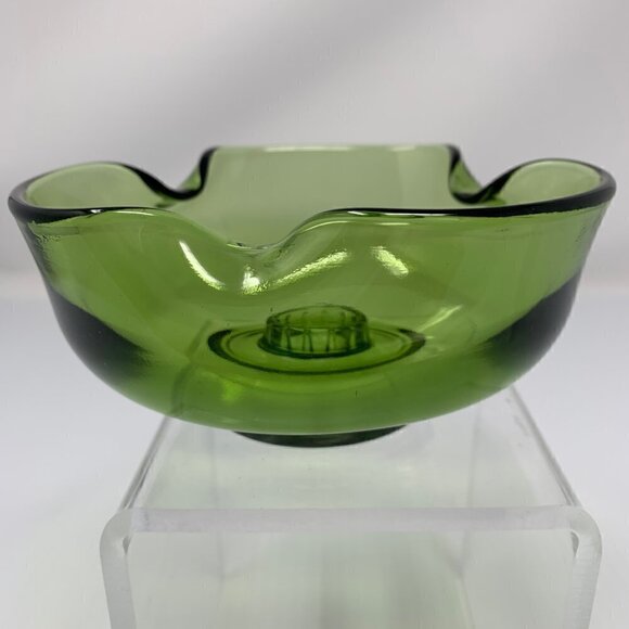 Taper Candle Holder Green Pinched Art Glass Vintage Mid Century Modern - Picture 4 of 8